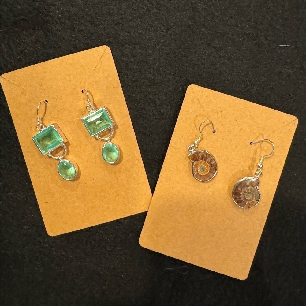 2 pairs hanging handmade earrings; silver.